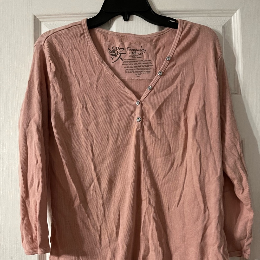 Tranquility By Soma Size 3 XL Women’s Pink 1/4 Button Up Shirt Long Sleeve Blou